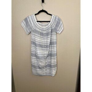 2 Love‎ Striped Short Sleeve Womens Tunic Dress S White Blue Lightweight Made